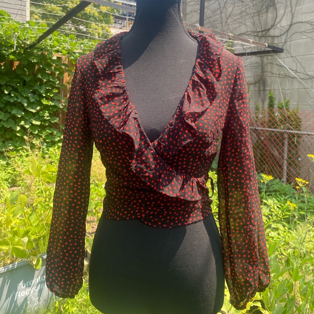 Bershka Black and Red Polka Dot Blouse